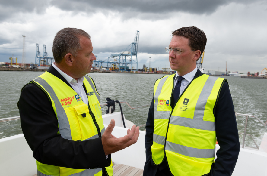 The Port of Tilbury’s Asset and Site Director, Paul Dale, and Commercial Director and Transport Minister Robert Courts MP, on a tour of the Port of Tilbury