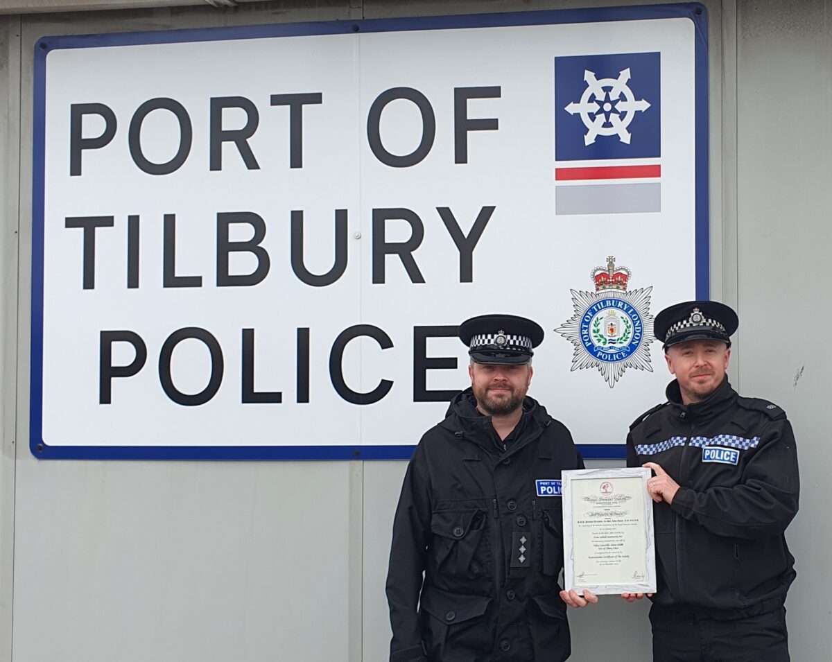 Port of Tilbury’s Police Constable Adam Webb receives Royal Humane Society Award